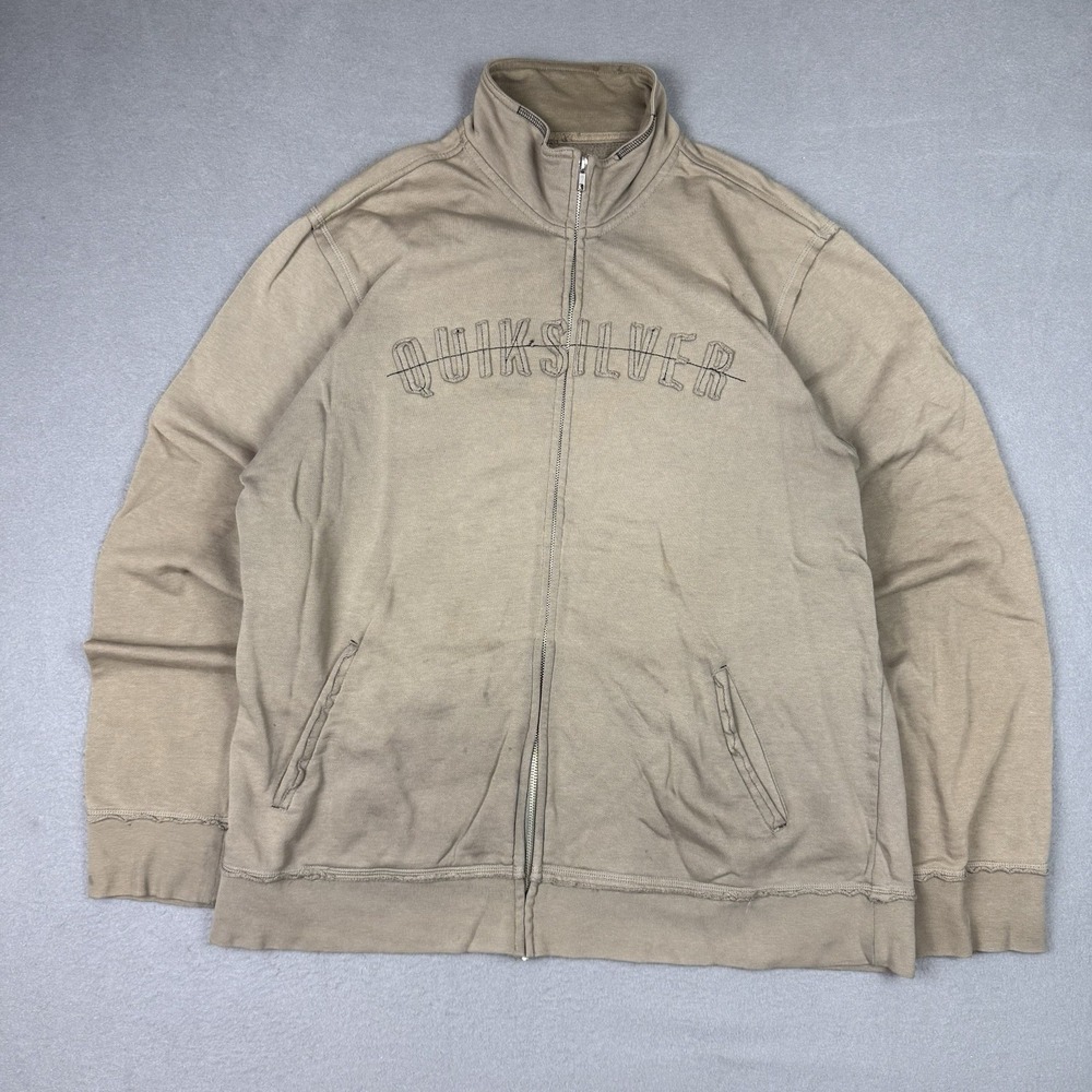 Vintage Y2K Quiksilver Stone Tan Brown Zip Up‎ Sweater XL Grunge Skater